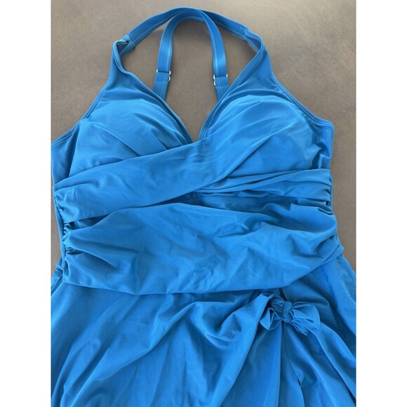Women's Plus Size Swim Dress Tummy Control Swimsuit Blue size XXL Criss Cross - Picture 9 of 15